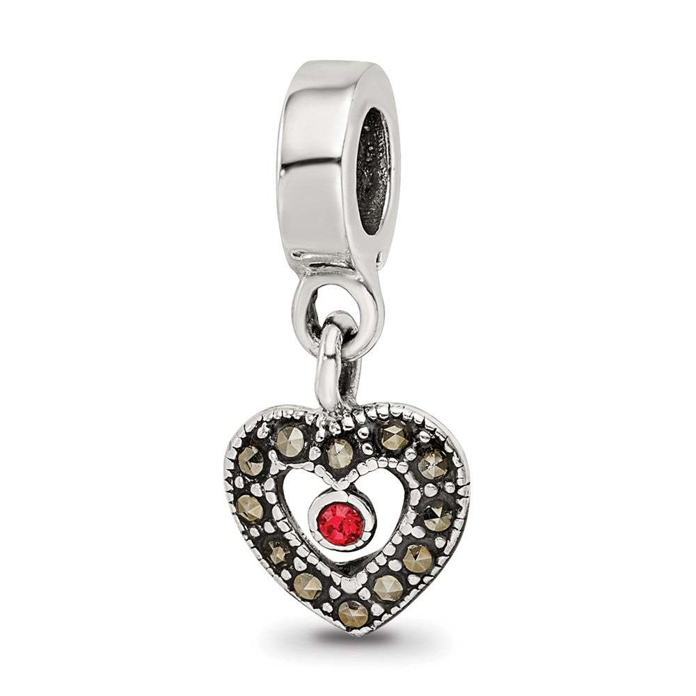 Sterling Silver Reflections Marcasite Heart Dangle Bead