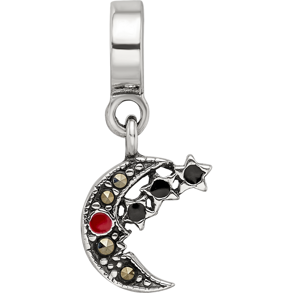 Sterling Silver Reflections Marcasite Moon & Stars Dangle Bead