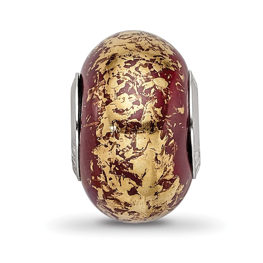 Sterling Silver Reflections Brown w/Gold Foil Ceramic Bead