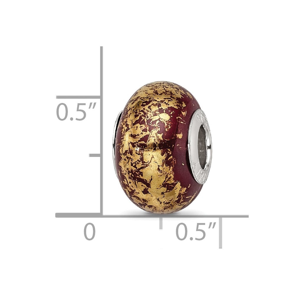 Sterling Silver Reflections Brown w/Gold Foil Ceramic Bead