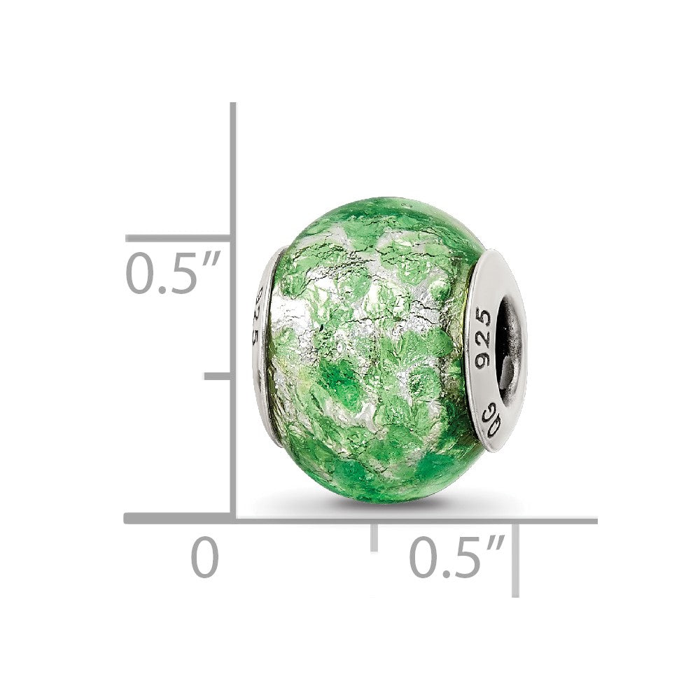 Sterling Silver Reflections Green/White Italian Murano Glass Bead