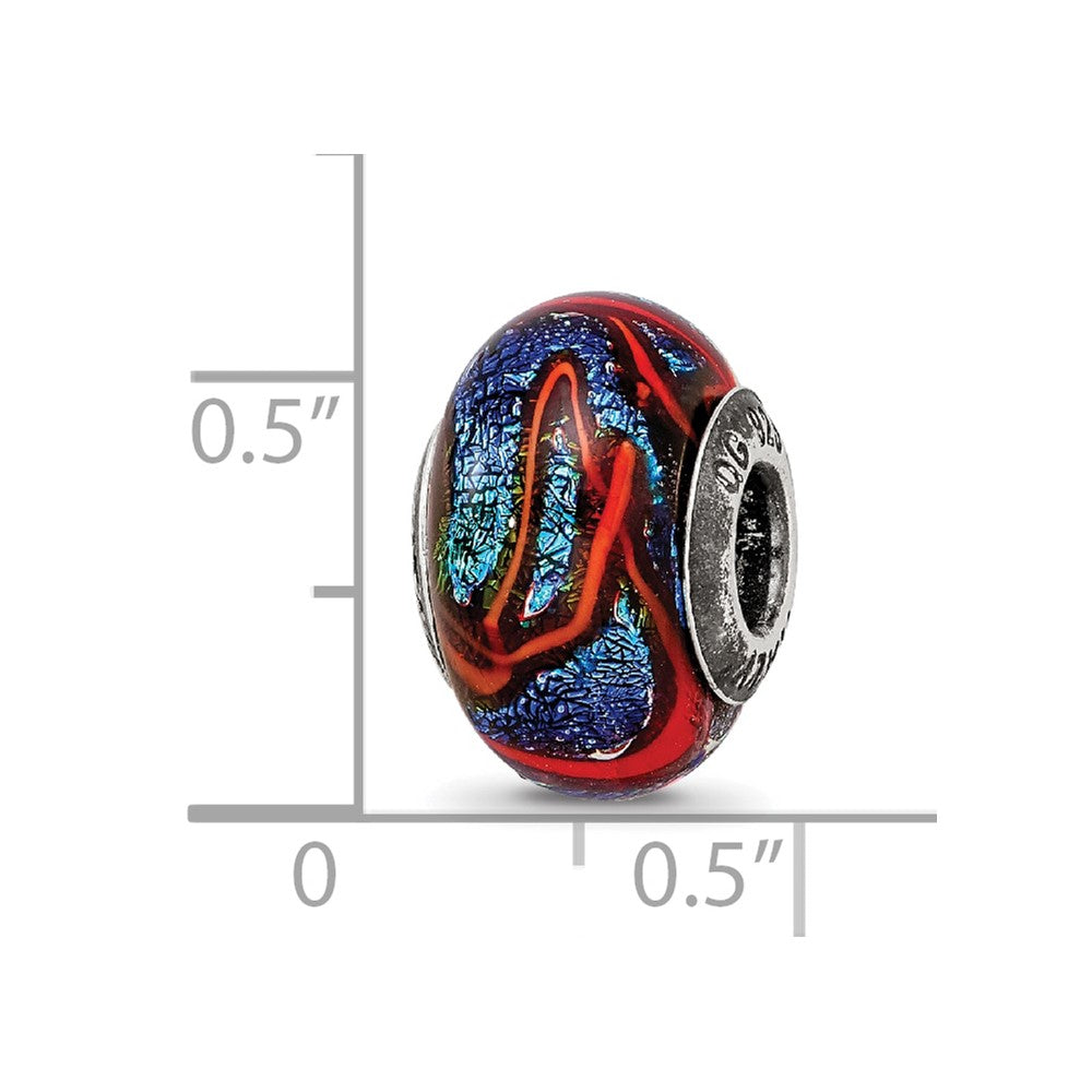 Sterling Silver Reflections Blue w/Orange Swirls Glass Bead