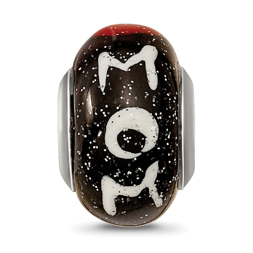 Sterling Silver Reflections Mom w/Hearts Black Italian Glass Bead