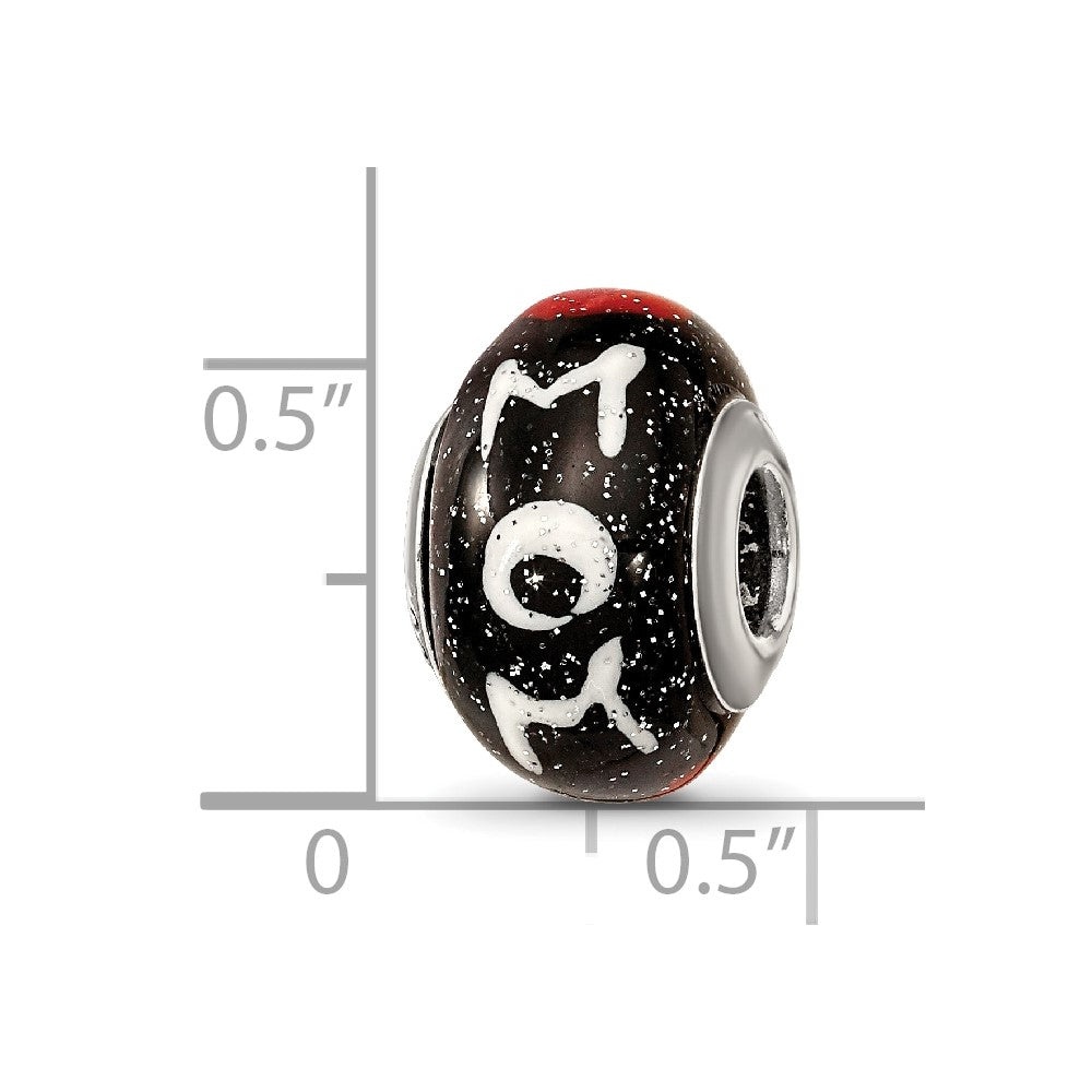 Sterling Silver Reflections Mom w/Hearts Black Italian Glass Bead