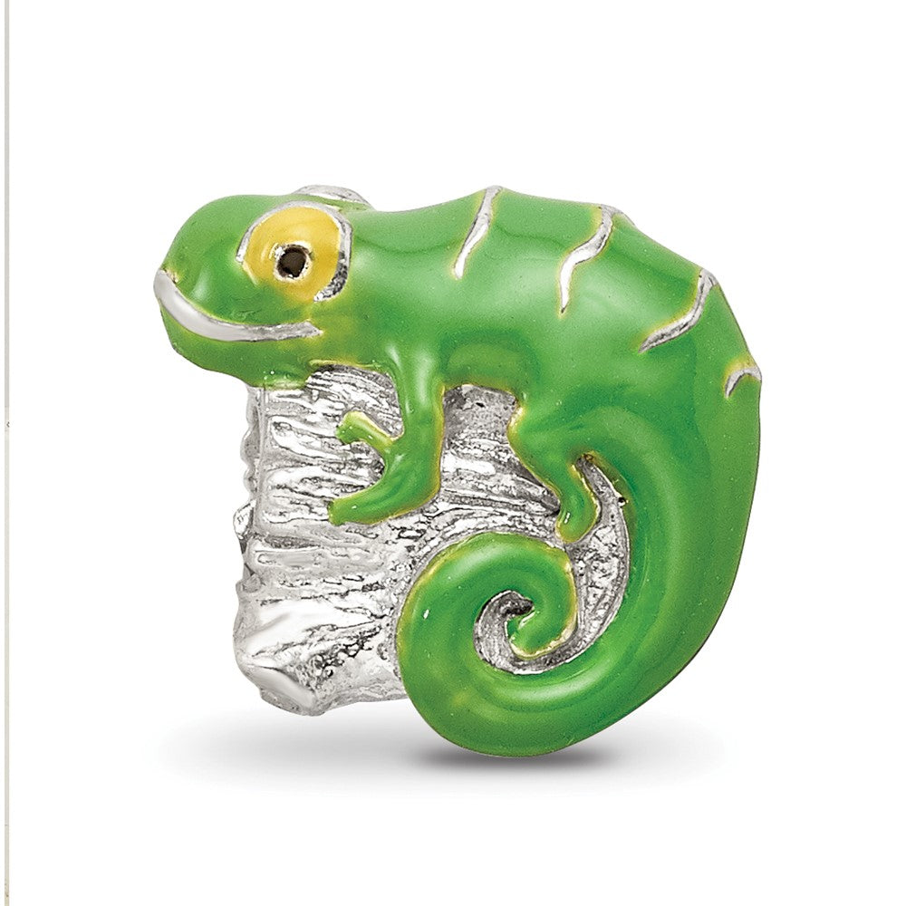 Sterling Silver Reflections Enameled Lizard on Log Bead