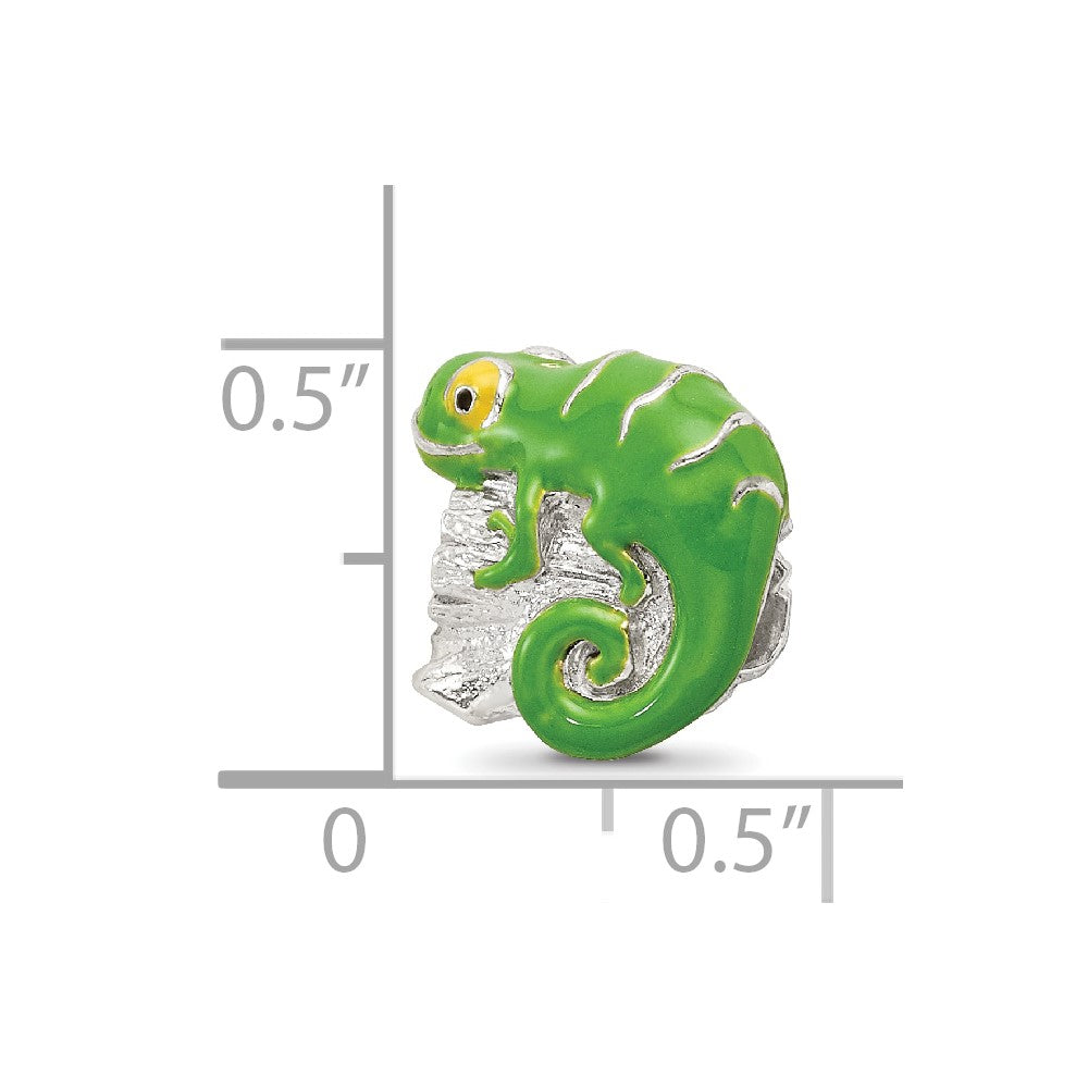 Sterling Silver Reflections Enameled Lizard on Log Bead