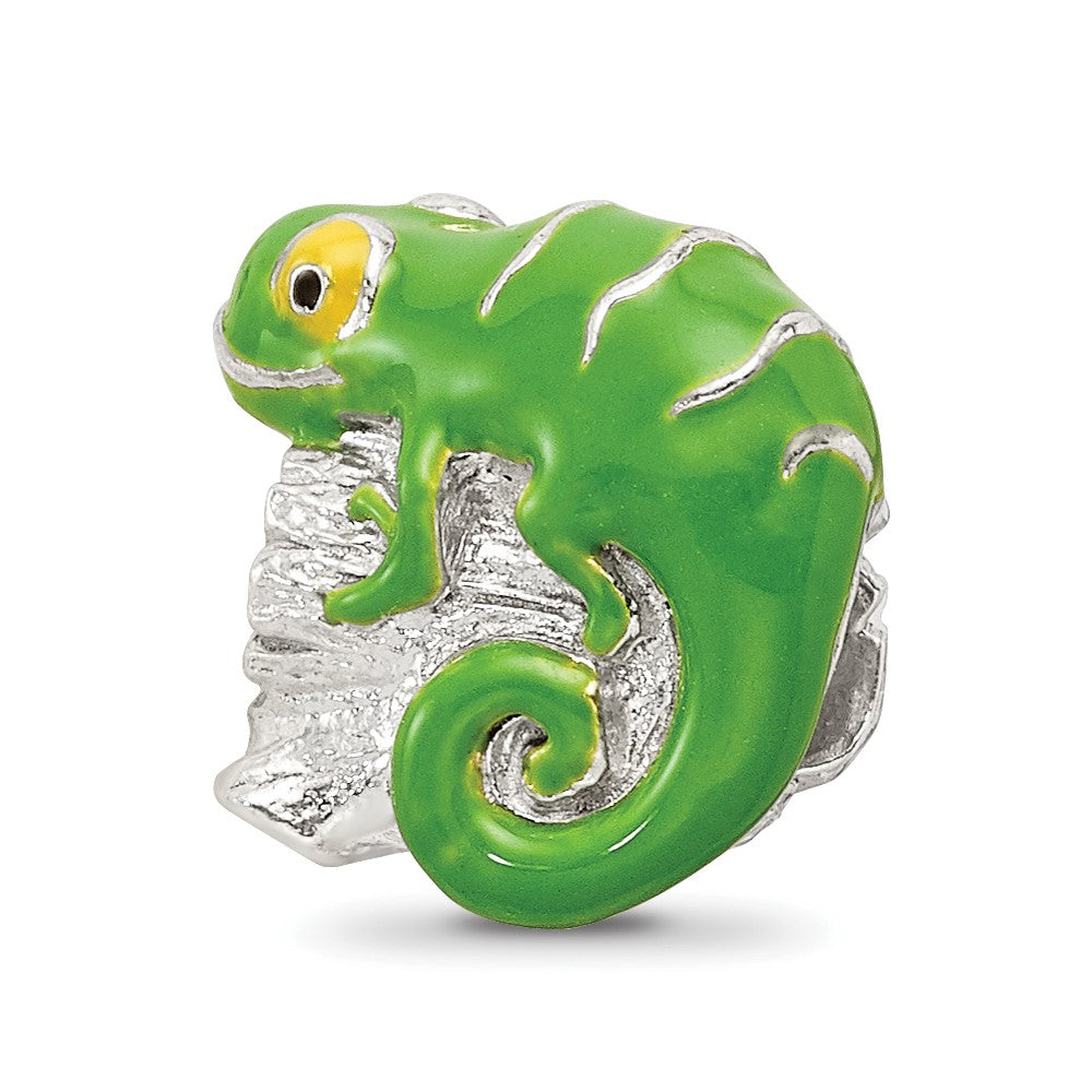 Sterling Silver Reflections Enameled Lizard on Log Bead