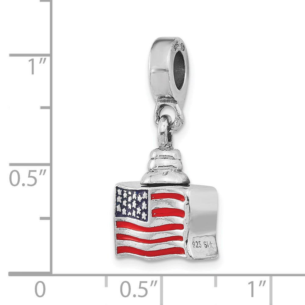Sterling Silver Reflections US Flag Ash Dangle Bead