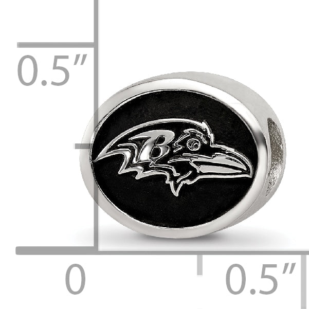 Sterling Silver LogoArt Enameled Baltimore Ravens NFL Bead Size: 10MM X 11MM