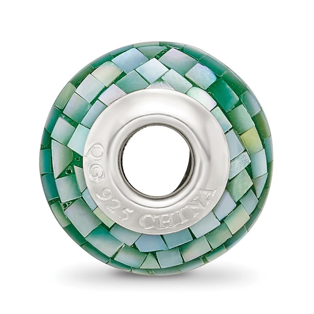 Sterling Silver Reflections Green Mother of Pearl Mosaic Bead