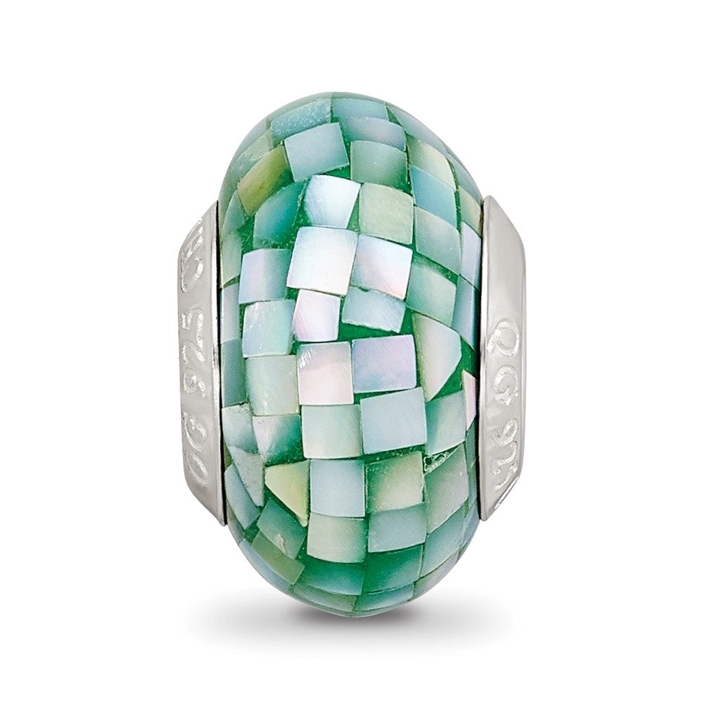 Sterling Silver Reflections Green Mother of Pearl Mosaic Bead
