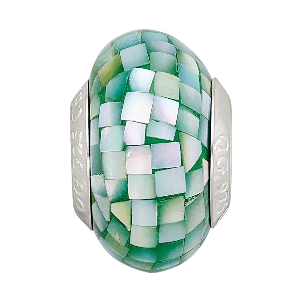 Sterling Silver Reflections Green Mother of Pearl Mosaic Bead