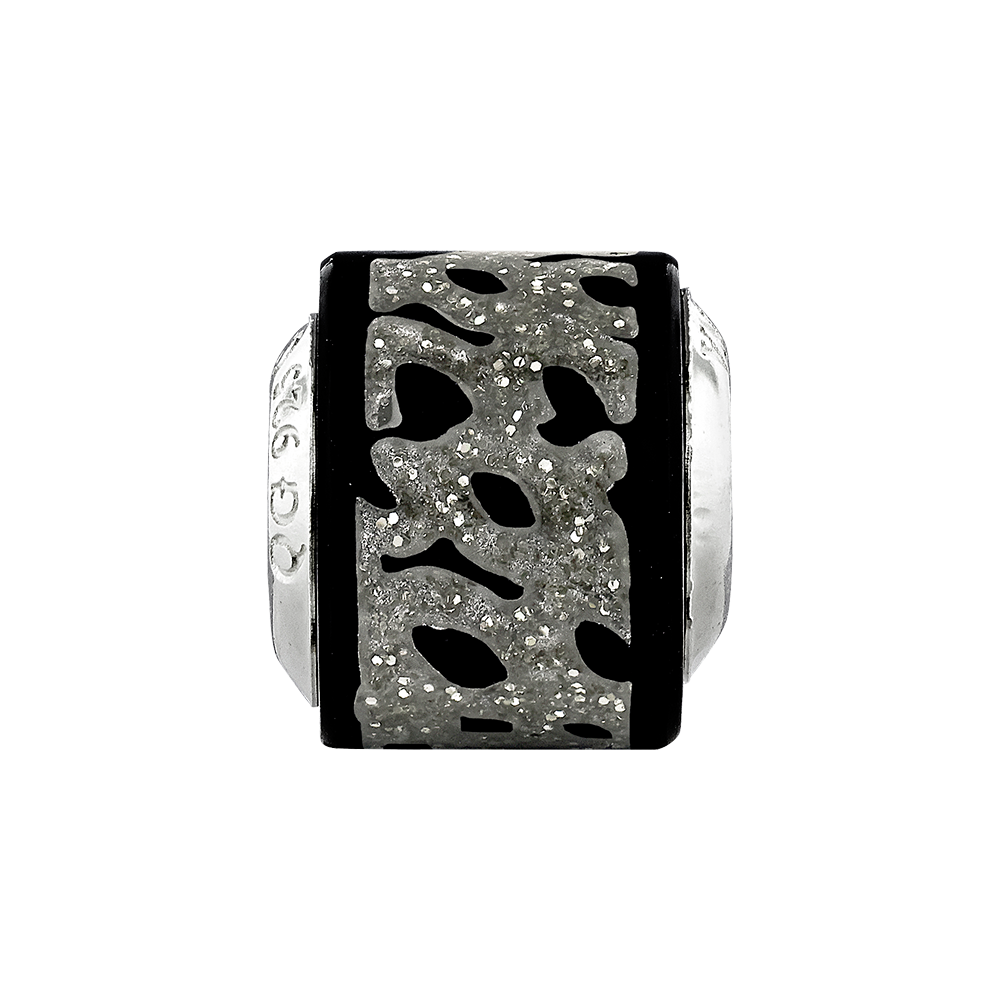 Sterling Silver Reflections Black/Silver Glitter Bead