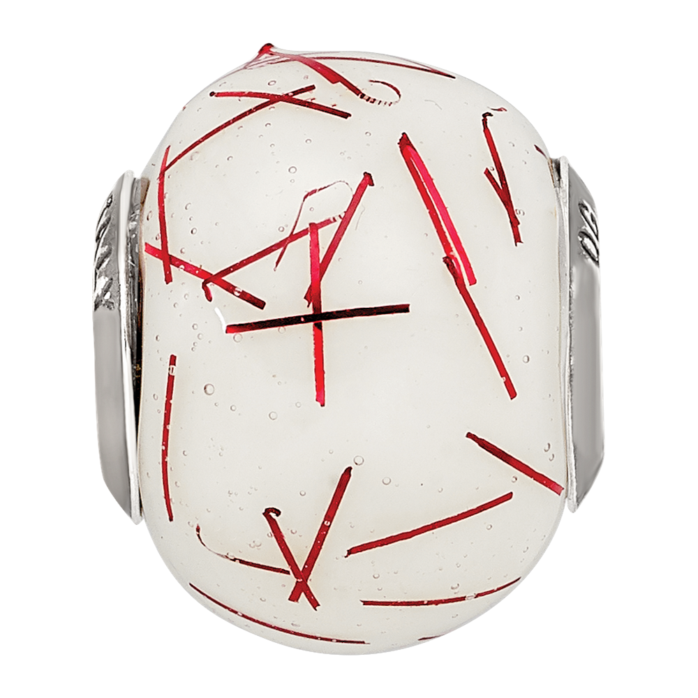 Sterling Silver Reflections White w/RedConfetti Glass Bead