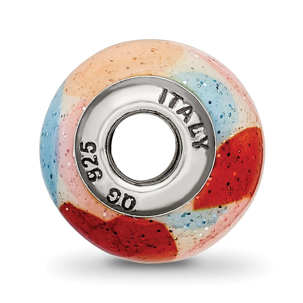 Sterling Silver Reflections Brn/Blu/Pnk/Orng w/Glitter Glass Bead