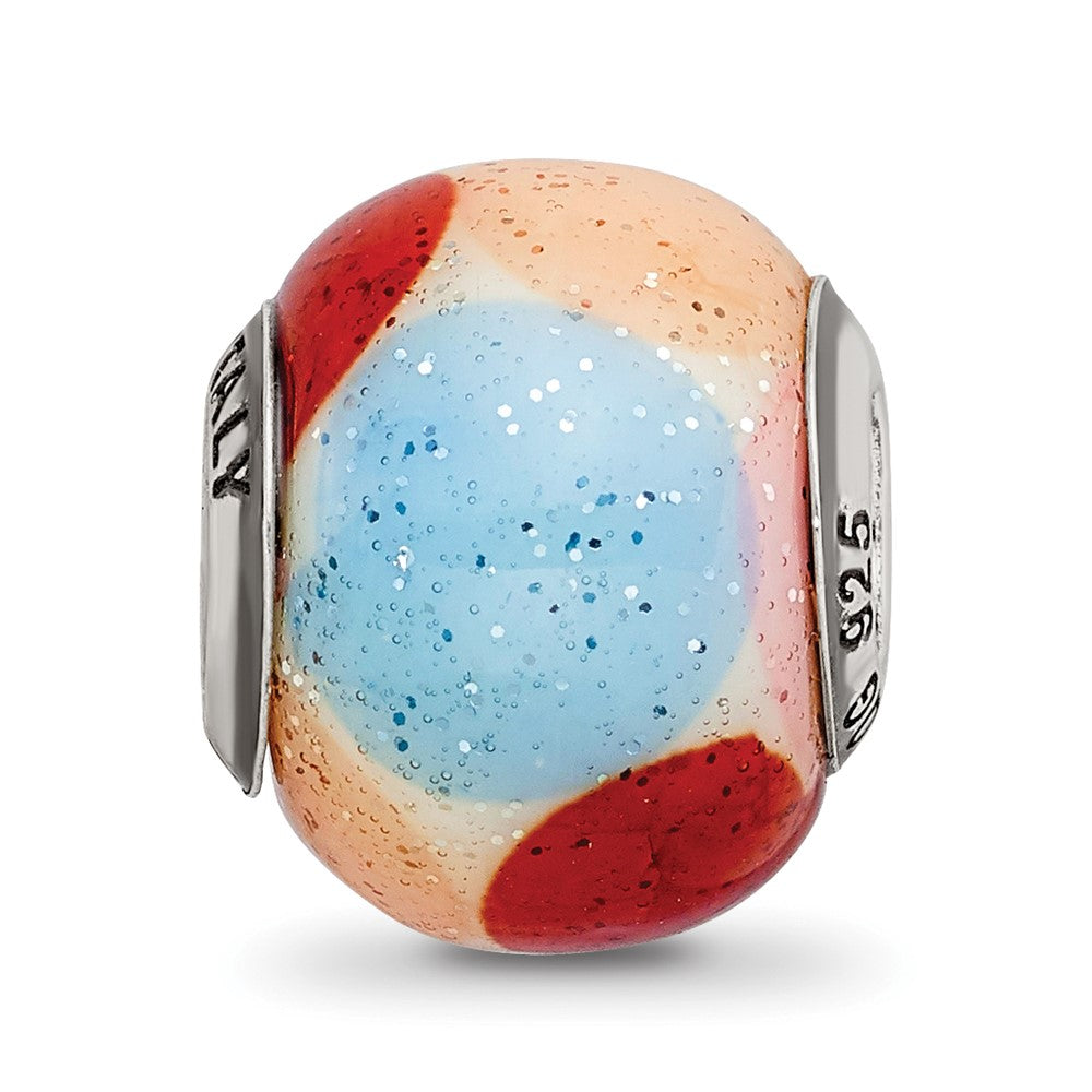 Sterling Silver Reflections Brn/Blu/Pnk/Orng w/Glitter Glass Bead