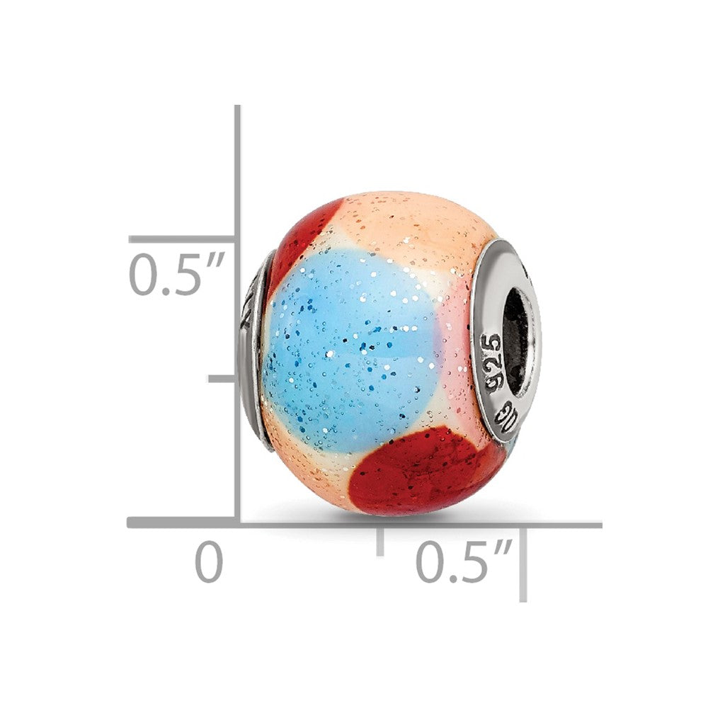 Sterling Silver Reflections Brn/Blu/Pnk/Orng w/Glitter Glass Bead