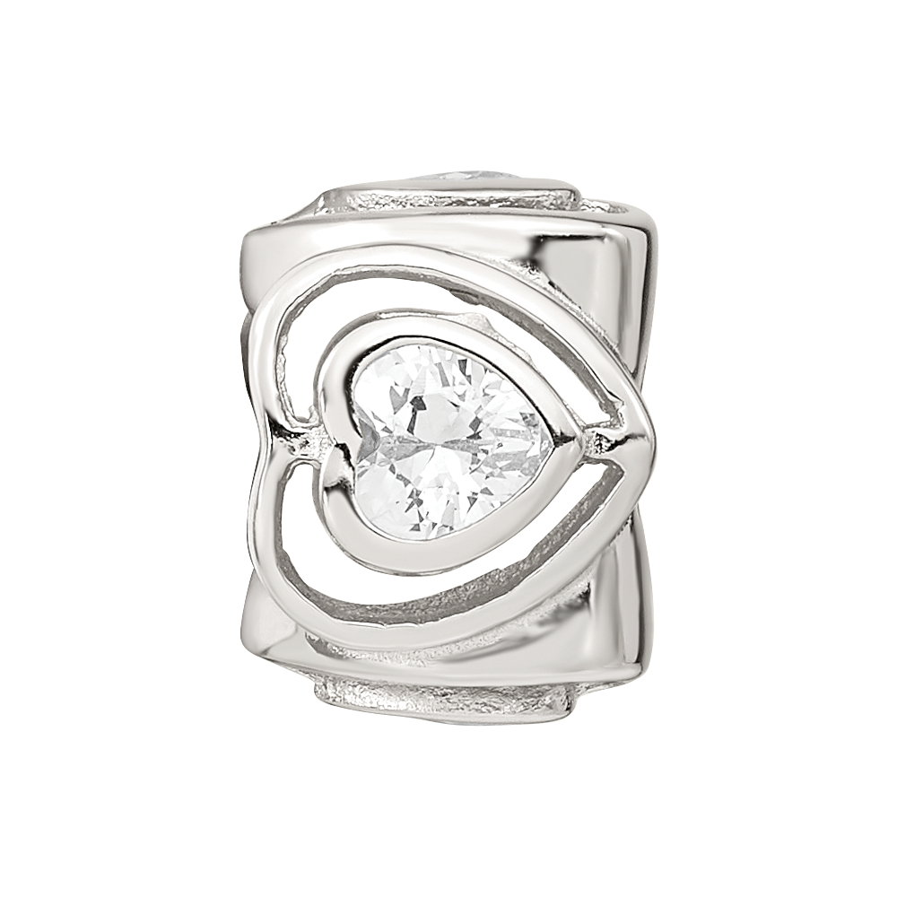 Sterling Silver Reflections Clear CZ Heart Bead