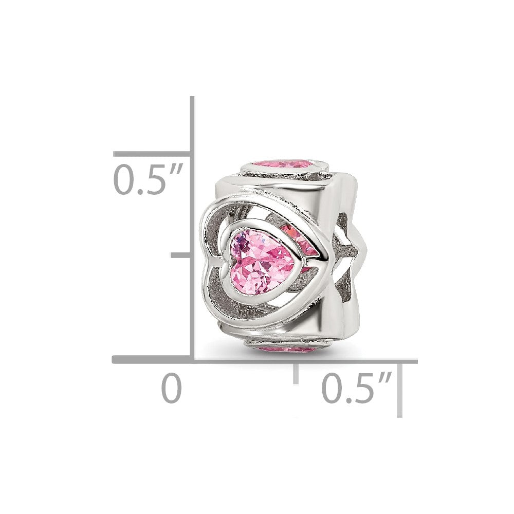 Sterling Silver Reflections Pink CZ Heart Bead