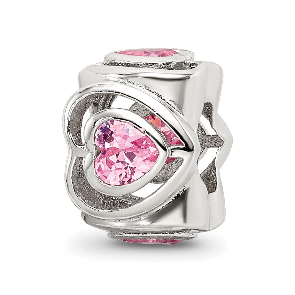 Sterling Silver Reflections Pink CZ Heart Bead