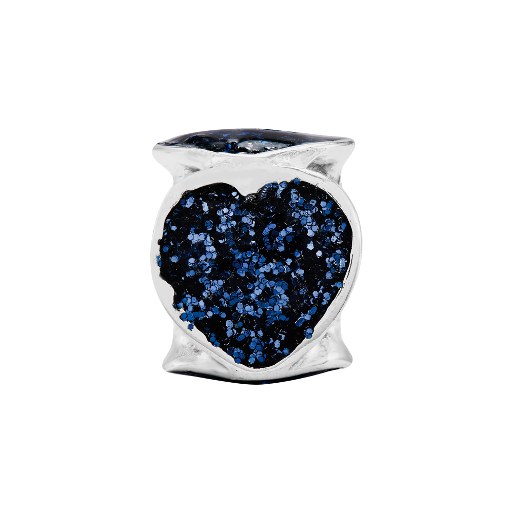 Sterling Silver Reflections Blue Glitter Enameled Heart Bead