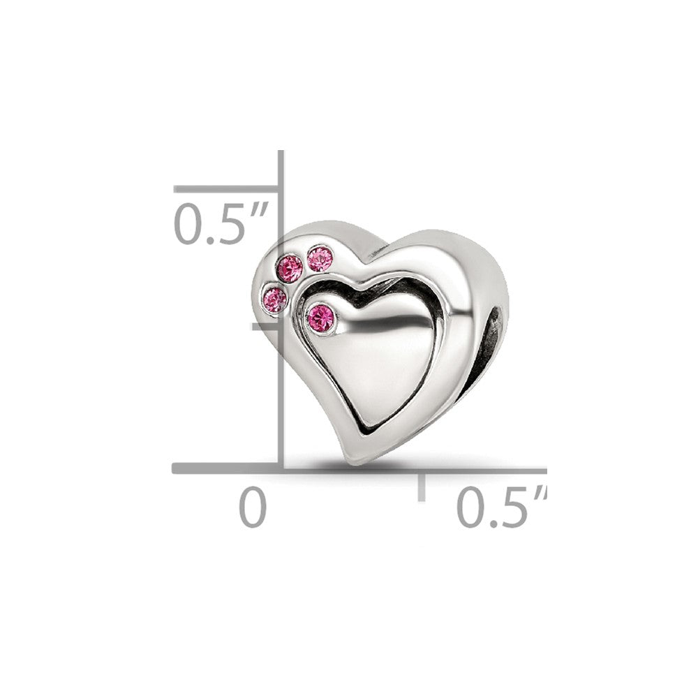 Sterling Silver Reflections Pink Crystal 2pc Heart Bead