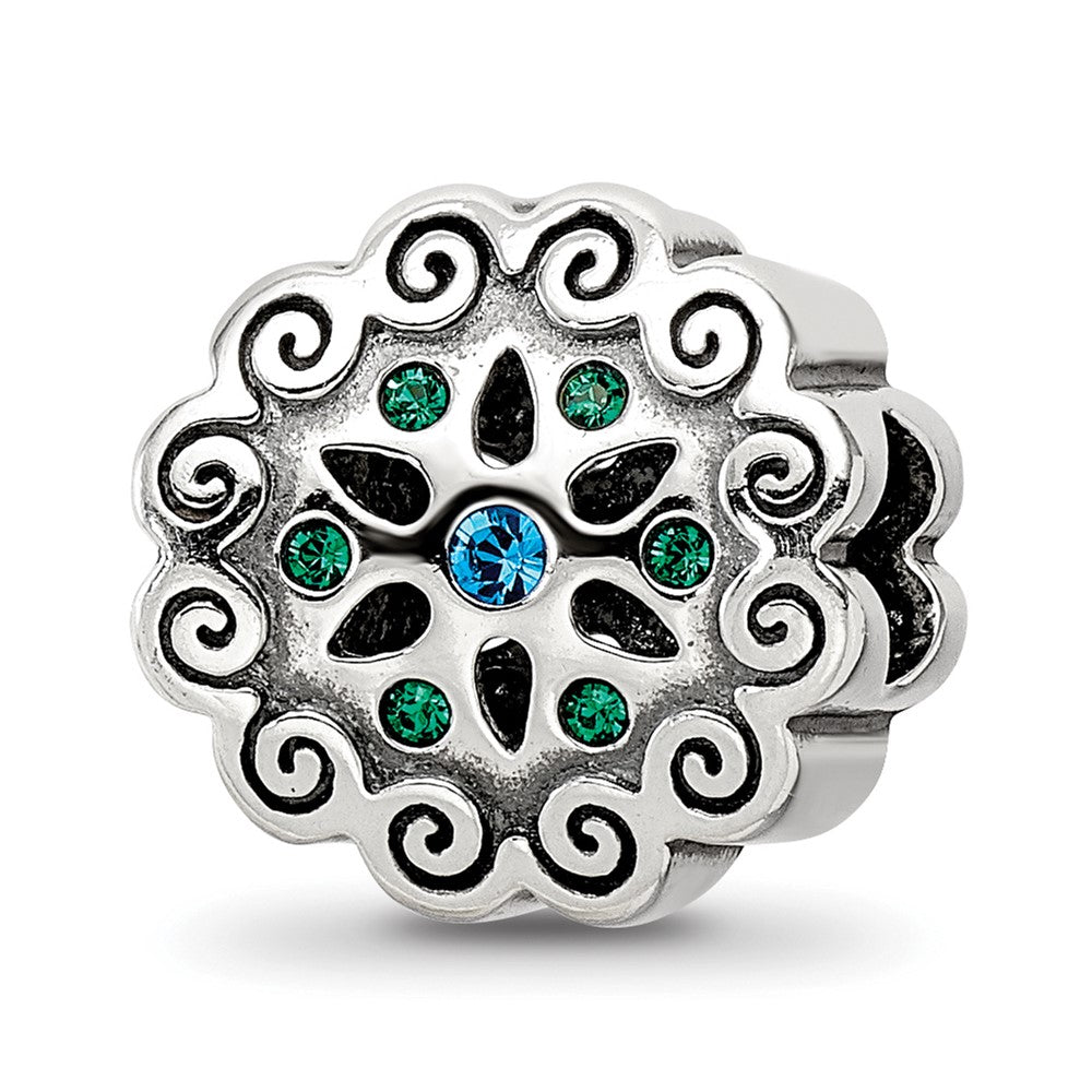 Sterling Silver Reflections Blue/Green Crystals Flower Bead