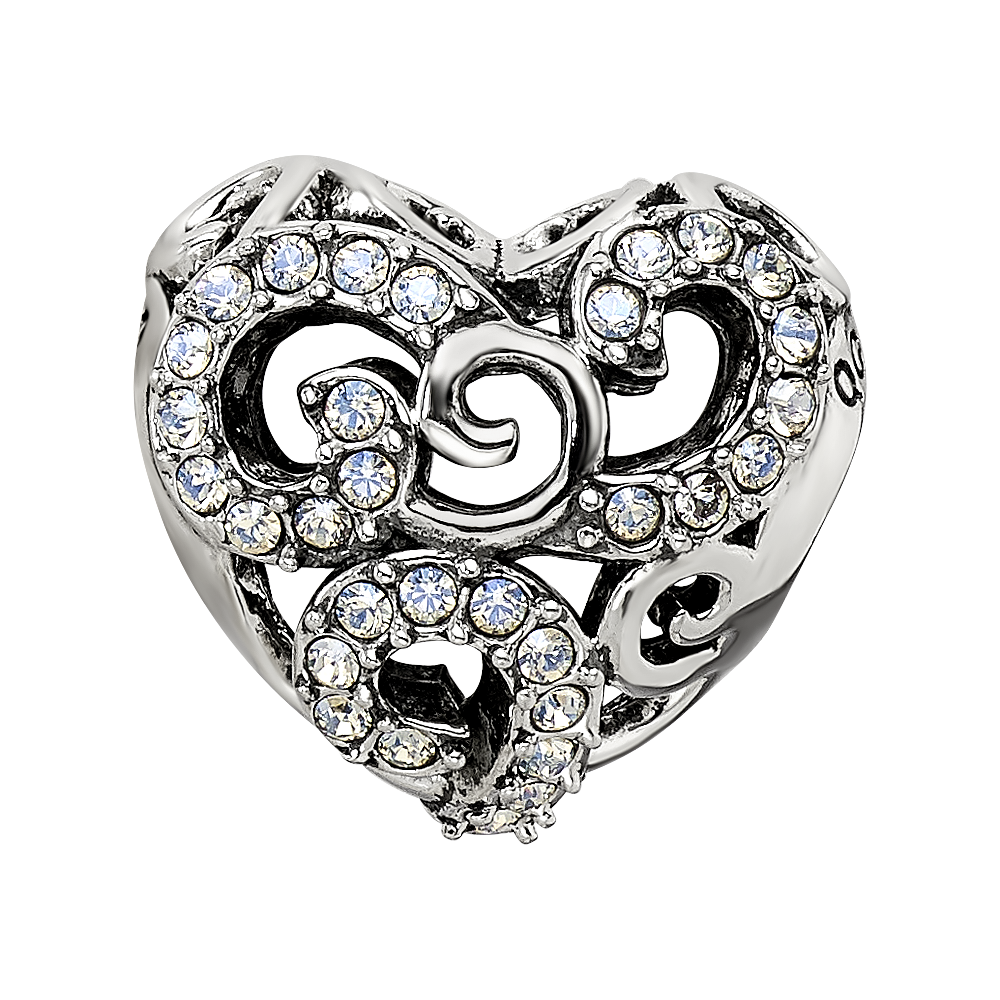 Sterling Silver Reflections Crystal Filigree Heart Bead