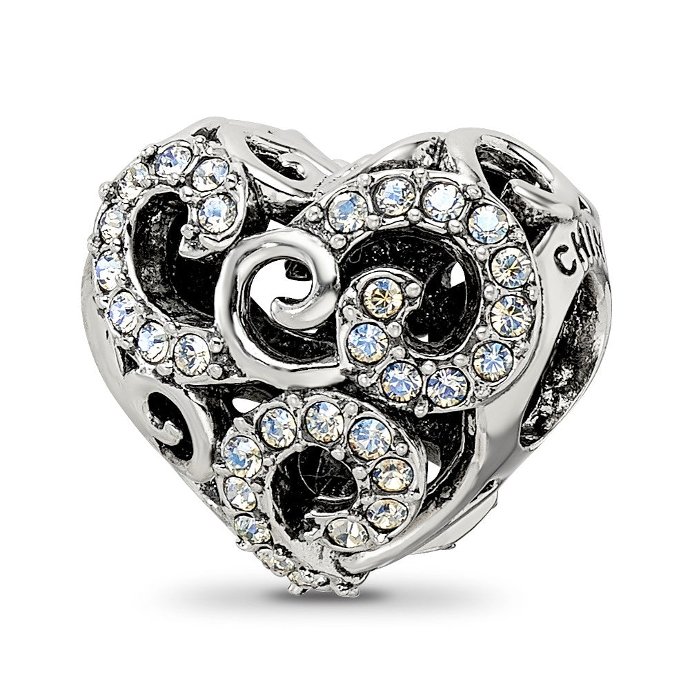 Sterling Silver Reflections Crystal Filigree Heart Bead