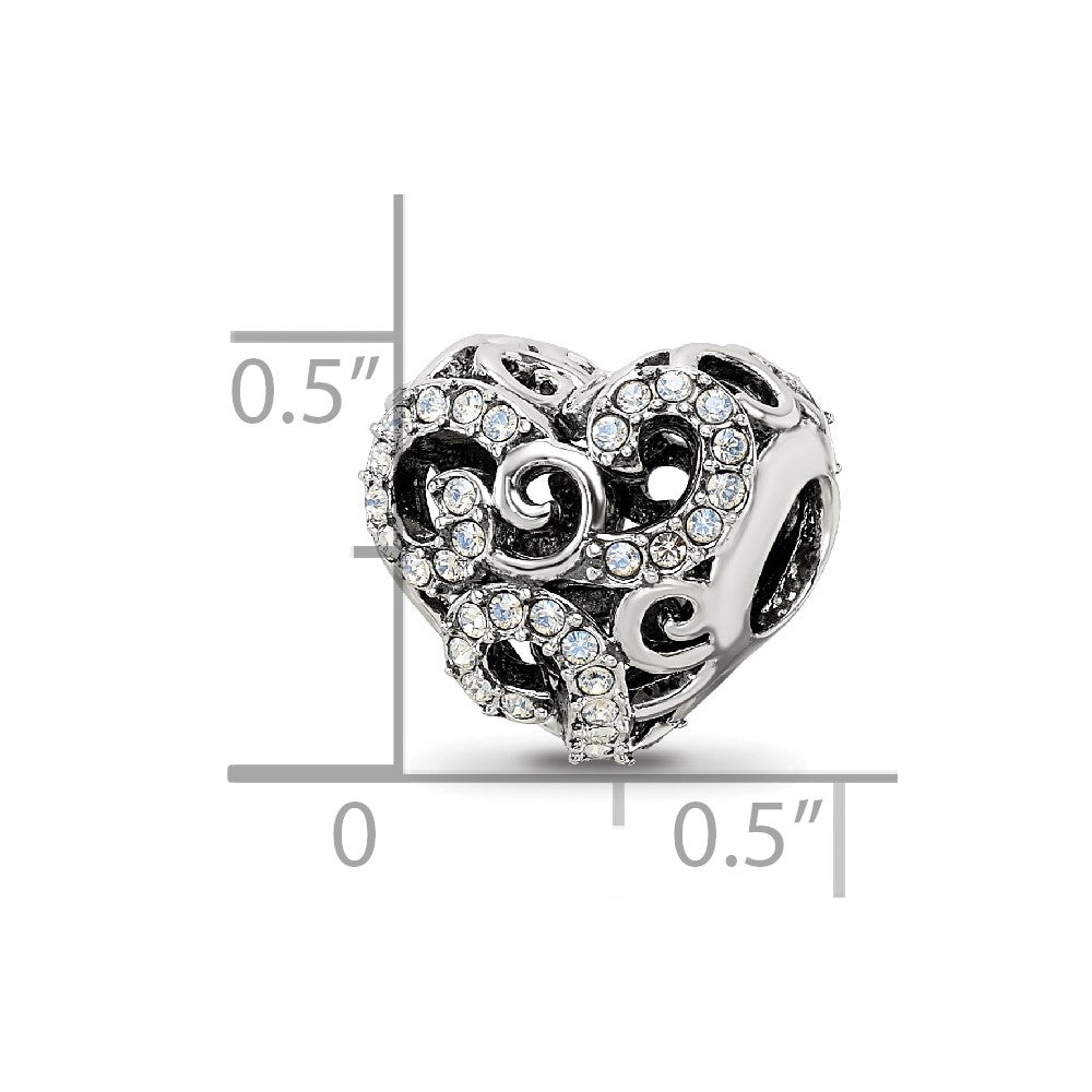 Sterling Silver Reflections Crystal Filigree Heart Bead