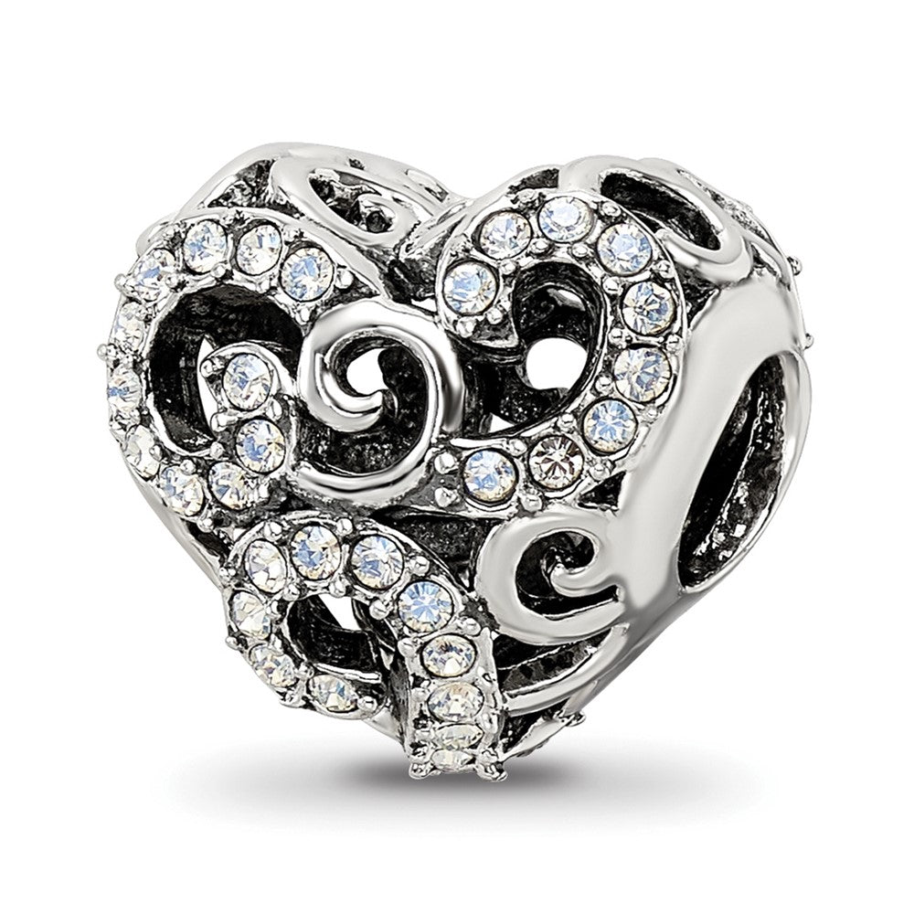 Sterling Silver Reflections Crystal Filigree Heart Bead
