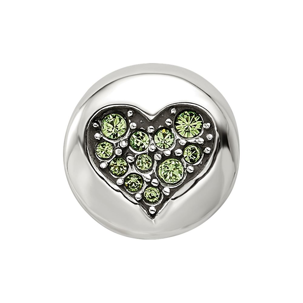 Sterling Silver Reflections Aug Lt Gn Crystal Strength Heart Bead