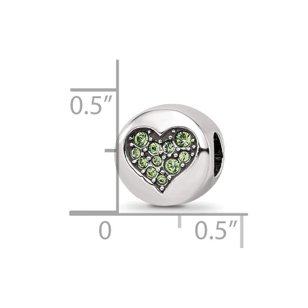 Sterling Silver Reflections Aug Lt Gn Crystal Strength Heart Bead