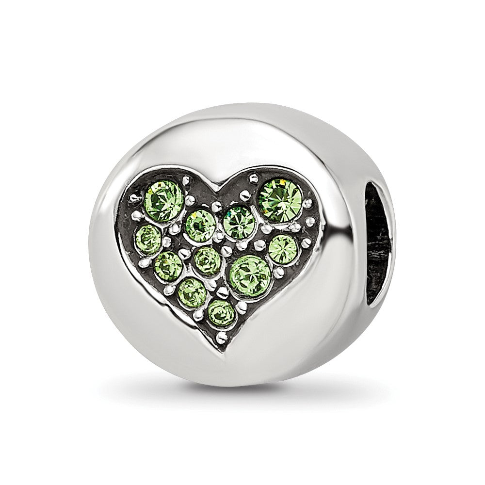 Sterling Silver Reflections Aug Lt Gn Crystal Strength Heart Bead
