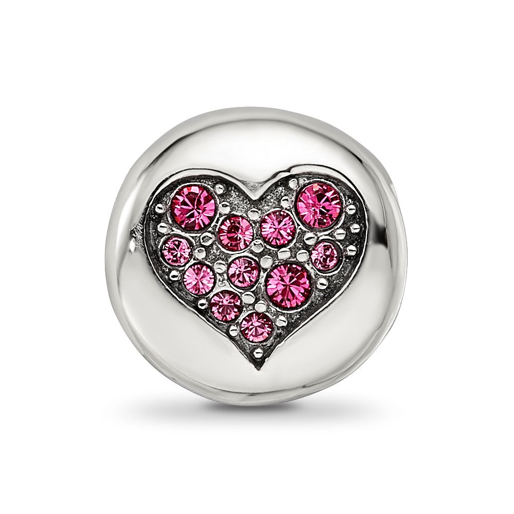 Sterling Silver Reflections Oct Pink Crystal Hope Heart Bead