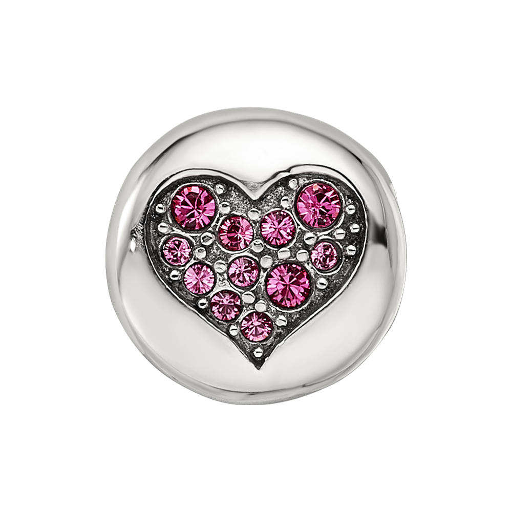 Sterling Silver Reflections Oct Pink Crystal Hope Heart Bead