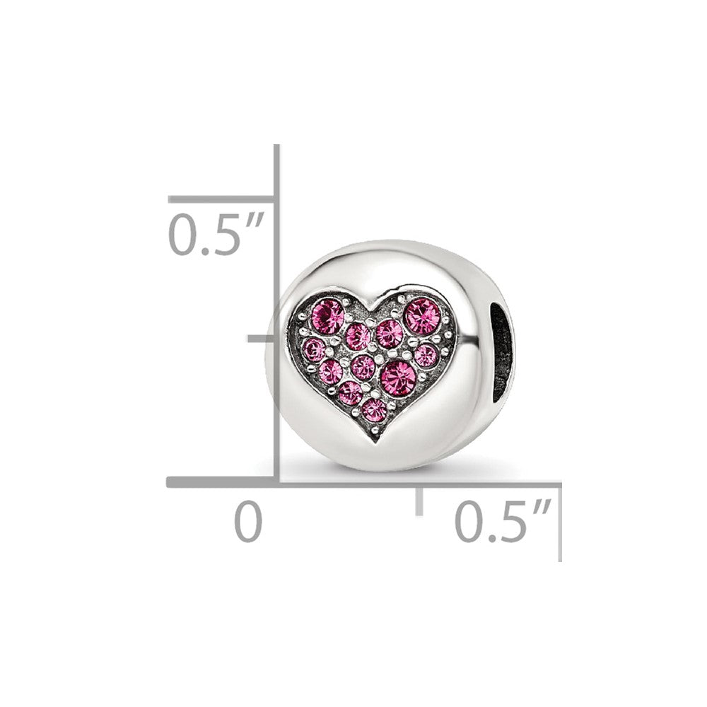 Sterling Silver Reflections Oct Pink Crystal Hope Heart Bead