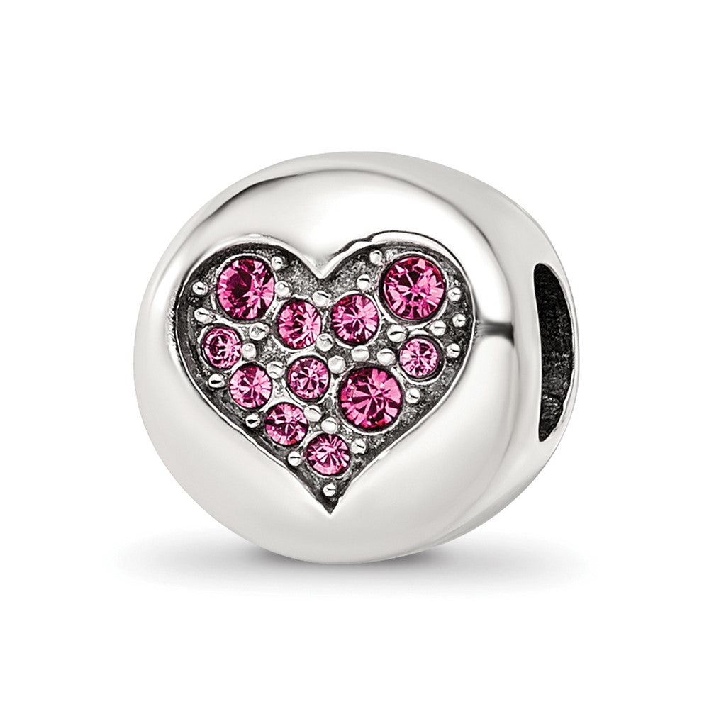 Sterling Silver Reflections Oct Pink Crystal Hope Heart Bead