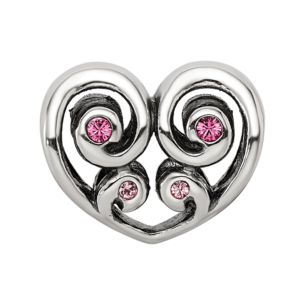 Sterling Silver Reflections Pink Crystal Twin Heart Bead