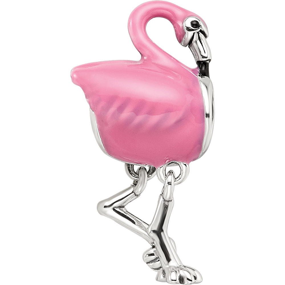 Sterling Silver Reflections Pink Enamel Flamingo Bead