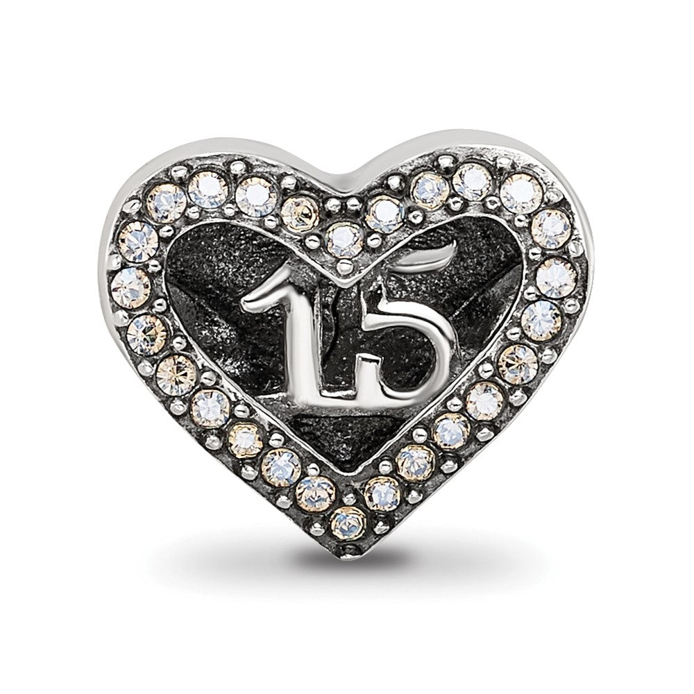 Sterling Silver Reflections Crystals Quinceanera Heart Bead