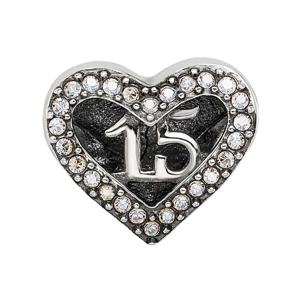 Sterling Silver Reflections Crystals Quinceanera Heart Bead