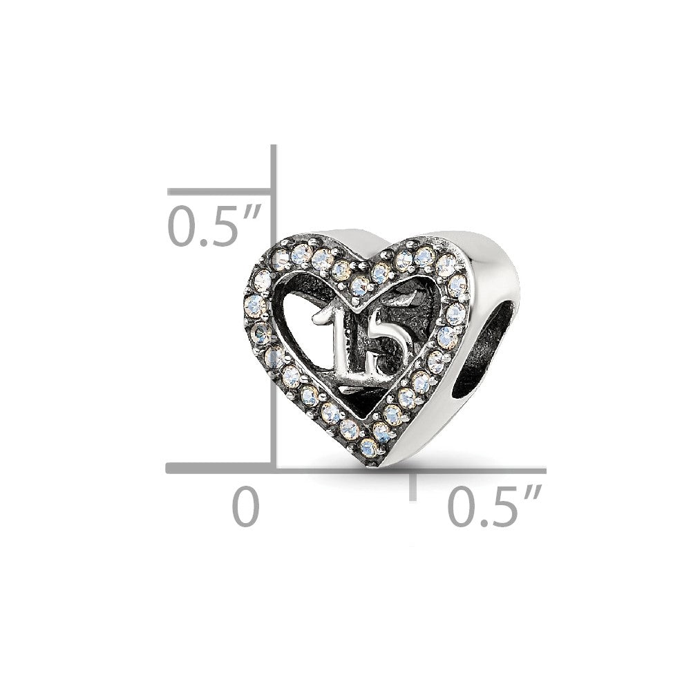 Sterling Silver Reflections Crystals Quinceanera Heart Bead