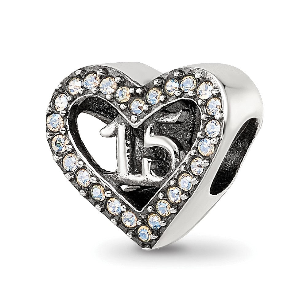 Sterling Silver Reflections Crystals Quinceanera Heart Bead