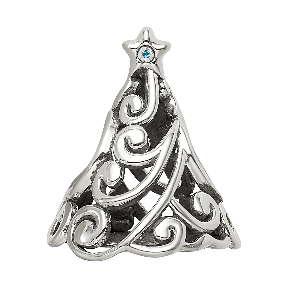 Sterling Silver Reflections Crystal Filigree Christmas Tree Bead