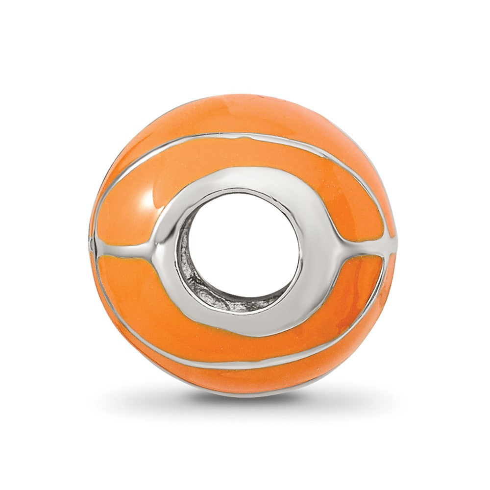 Sterling Silver Reflections Rhodium-plated Orange Enamel Basketball Bead