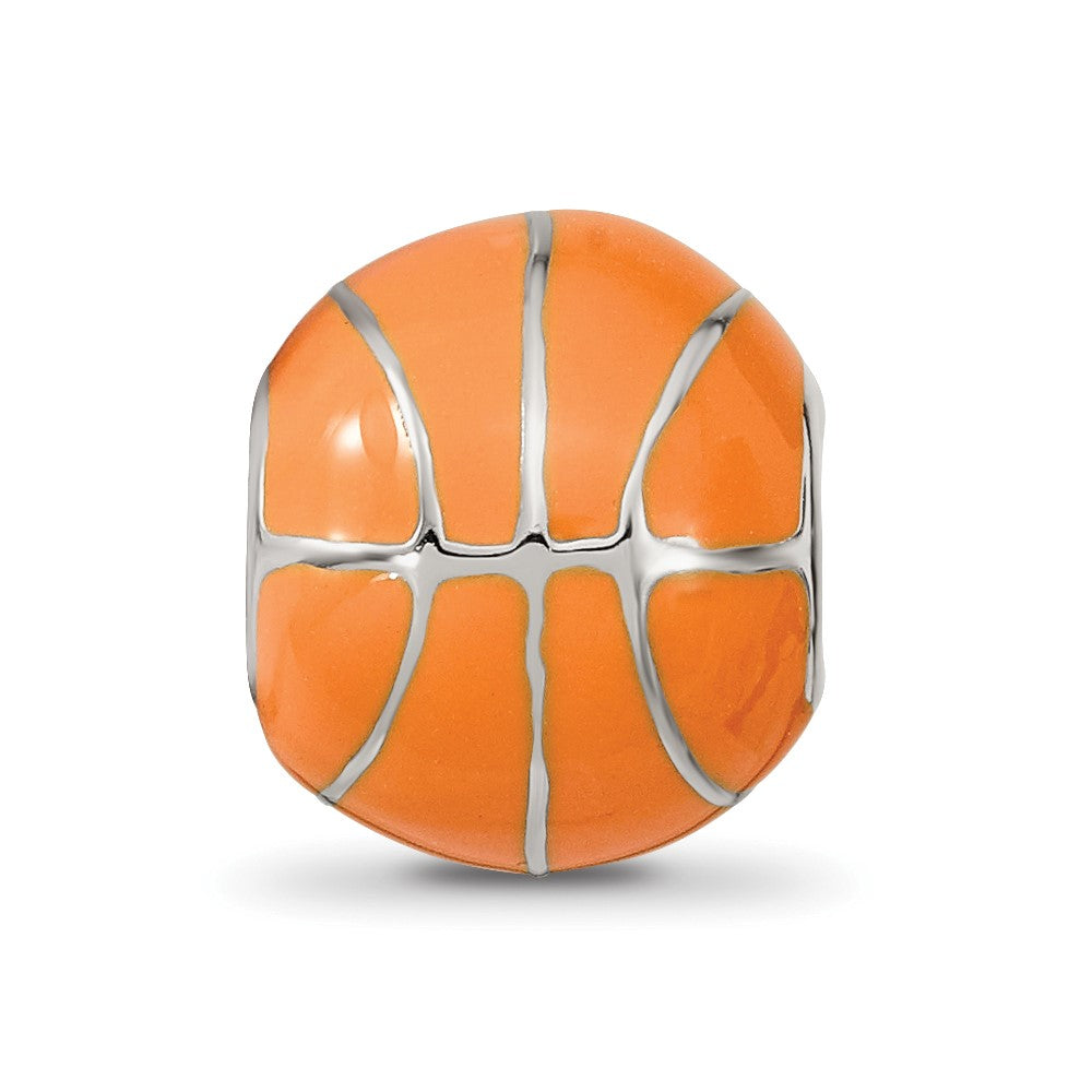 Sterling Silver Reflections Rhodium-plated Orange Enamel Basketball Bead