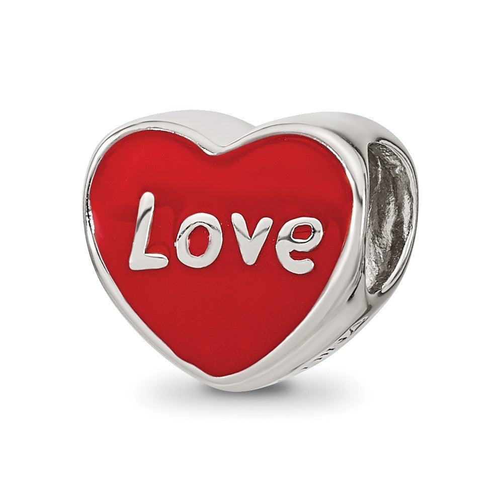 Sterling Silver Reflections Rh-plated Red Enamel LOVE & Heart Bead