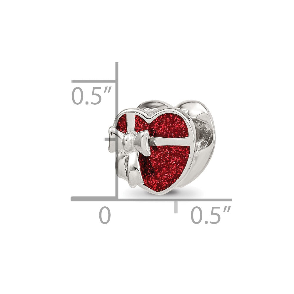 Sterling Silver Reflections Rhodium-plated Red Enameled Heart Bead