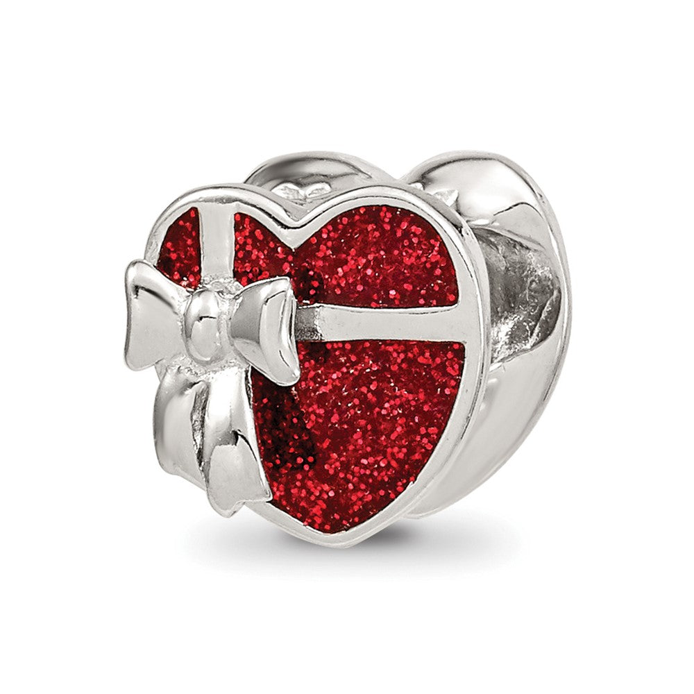 Sterling Silver Reflections Rhodium-plated Red Enameled Heart Bead